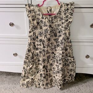 HAPPILY GREY KIDS Beige and Black Floral/Dog Print Dress 6